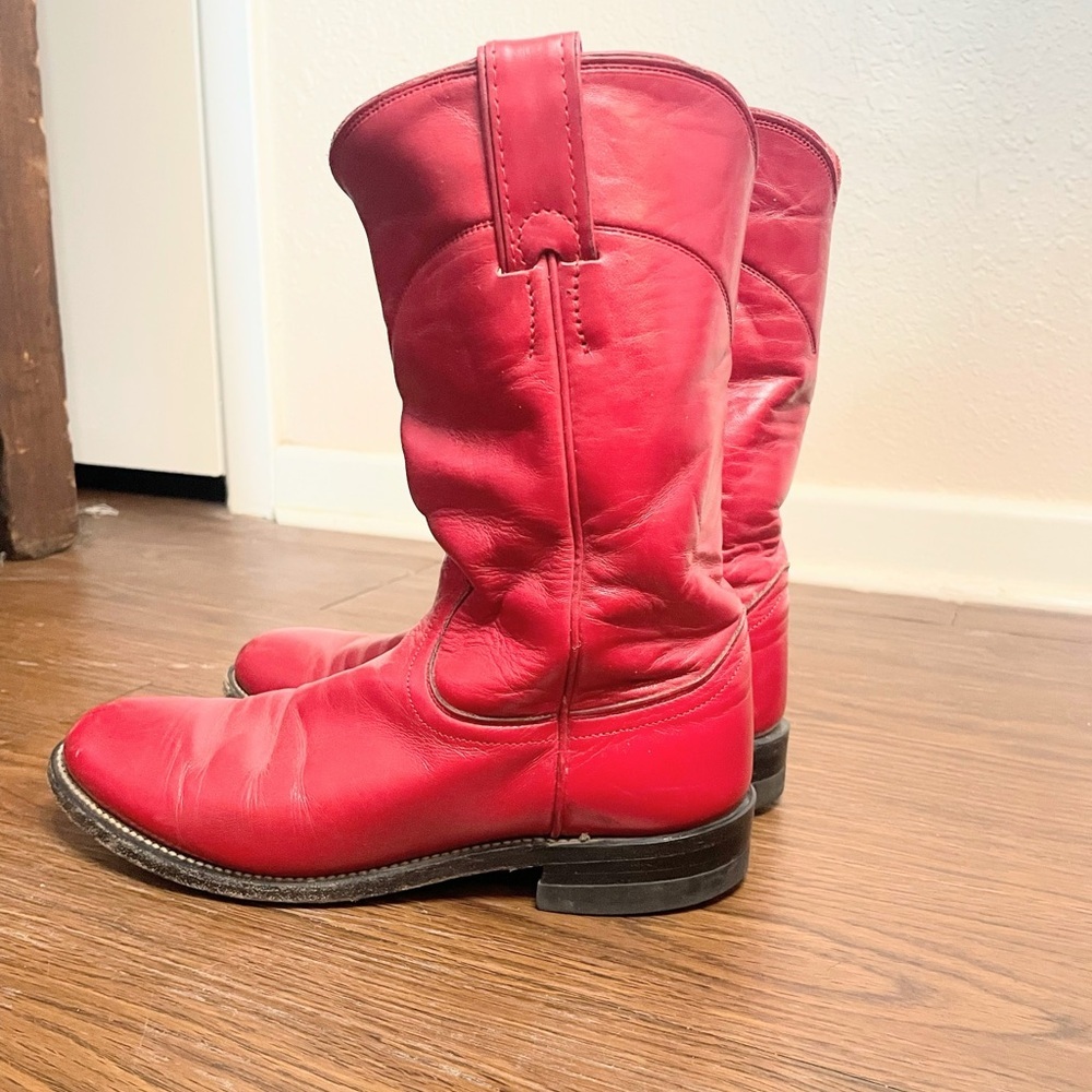 Justin Red Leather Western Boots Vintage Cowgirl Rodeo Size 6